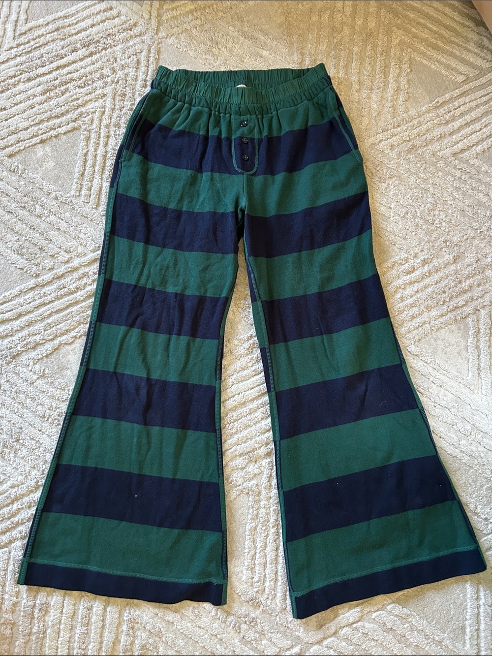 intimately free people Green and Navy Wide-Leg Striped Knit Pants